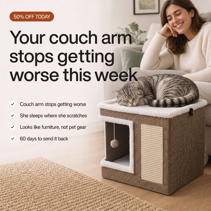 Clawden – 2-in-1 Foldable Cat Cube with Built-in Sisal Scratch Panel